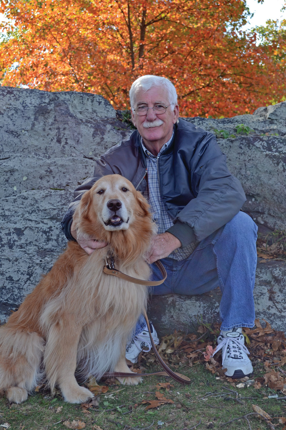 GOLDEN GAL: Jim Hanley with his trusty lady companion Gracie watched the celebration from a rock on the hill overlooking the park.